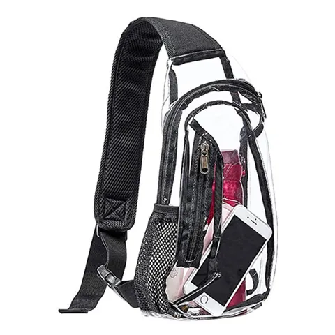 Bolso Bandolera Impermeable de PVC Transparente Unisex Bolso de Pecho para Deportes Estadio Gimnasio con Bolsillo de Malla