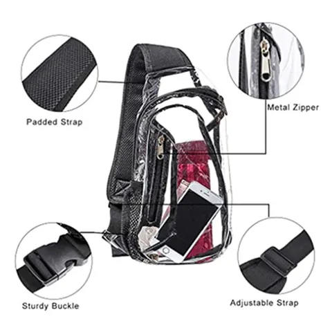 Bolso Bandolera Impermeable de PVC Transparente Unisex Bolso de Pecho para Deportes Estadio Gimnasio con Bolsillo de Malla