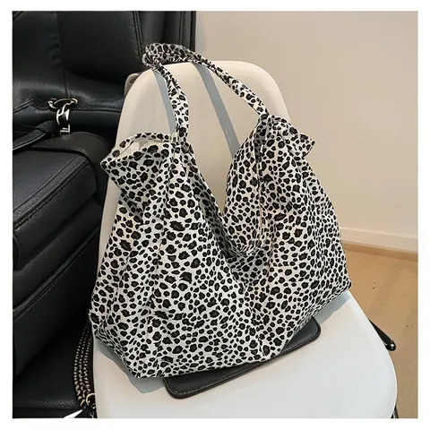 Dames Grote Capaciteit Luipaardprint Canvas Tote Tas Casual Modieuze Schoudertas Trendy Hobo Tas Reistas Strandtas