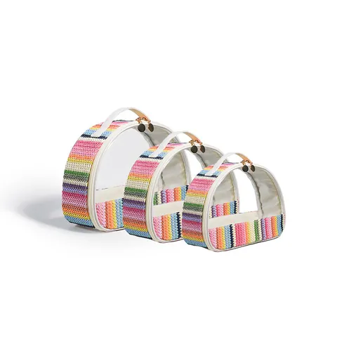 Rainbow Woven Semicircle Makeup Bag Transparent PVC Waterproof Travel Toiletry Organizer Case For Women Wash Bag