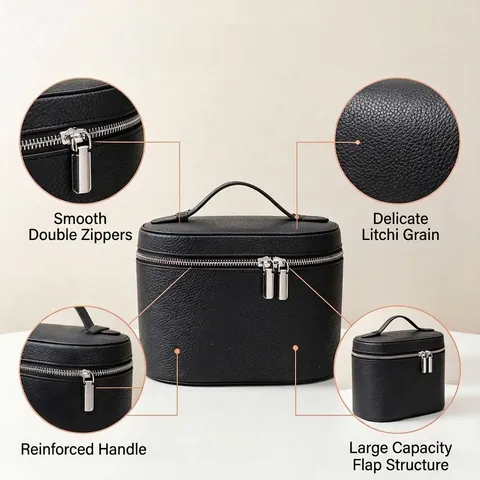 Large Capacity Portable Makeup Bag Women Waterproof PU Leather Travel Cosmetic Organizer Removable Divider Toiletry Bag
