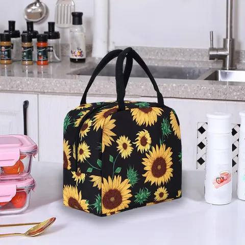 Sonnenblumen Digitaldruck Isolierte Lunchtasche Für Damen Thermische Mahlzeit-Tragetasche Kühltasche Tragbare Frischhalte-Handtasche Für Büro Picknick