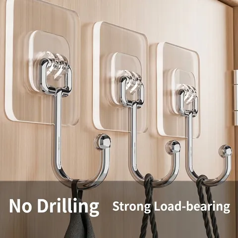 Strong Adhesive Wall Hooks Heavy Duty Stainless Steel PVC No Drilling Traceless Hooks For Kitchen Bathroom Hanging Storage