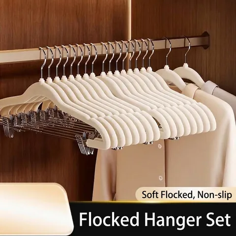 Antislip Gevlokte Kledinghanger Met Verstelbare Metalen Clips Ruimtebesparend Broekenrek Naadloze Kleding Organizer Voor Rokken En Pantalons