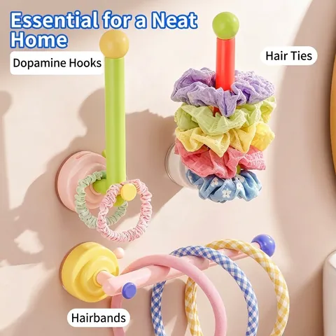 Suction Cup Rotating Retractable Hook Wall Mounted Hair Tie Headband Organizer ABS Plastic Storage Rack For Bathroom Dressing Table