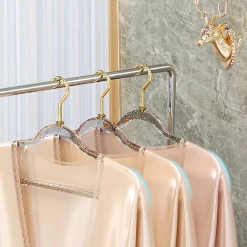 Luxury Transparent Acrylic Clothes Hanger Non Slip Wide Shoulder Seamless Hanger With Gold Silver Metal Hook For Women Clothes