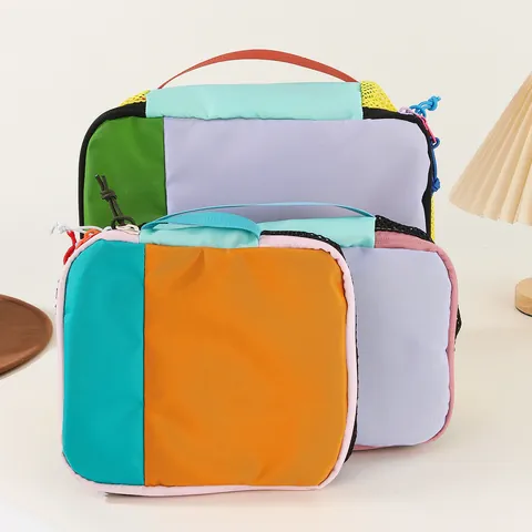 Nylon Waterproof Dopamine Color Makeup Bag 3-Piece Set Travel Portable Toiletry Organizer Pouch Bag For Women Cosmetic Storage