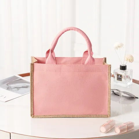 Bolso Tote de Patchwork Lino Algodón Yute Color Contraste Bolso de Mano de Lona Con Forro Impermeable para Mujeres Viaje