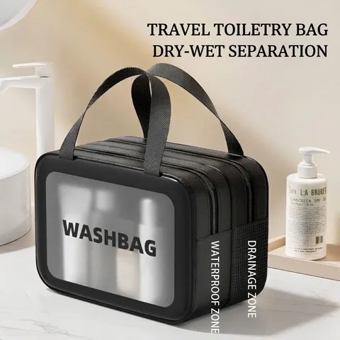 Reis Toilettas Voor Dames Dubbele Laag Droog Nat Scheiding Waterdicht PVC Make-Up Tas Grote Capaciteit Huidverzorging Organizer Tas