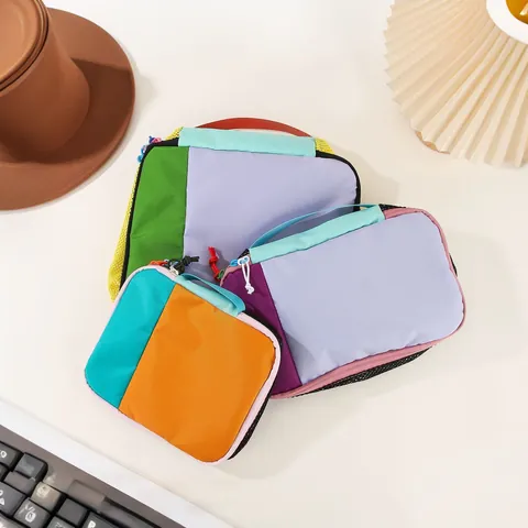 Nylon Waterproof Dopamine Color Makeup Bag 3-Piece Set Travel Portable Toiletry Organizer Pouch Bag For Women Cosmetic Storage