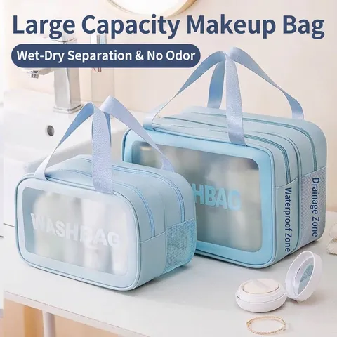 Reis Toilettas Voor Dames Dubbele Laag Droog Nat Scheiding Waterdicht PVC Make-Up Tas Grote Capaciteit Huidverzorging Organizer Tas