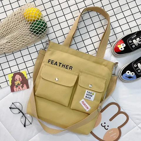 Sac Bandoulière Casual en Toile de Polyester pour Femmes Grande Capacité Multi Poches Sac d'École Sac Fourre-tout Avec Bandoulière Réglable