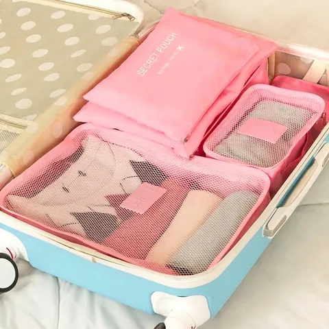 6-Piece Travel Organizer Bag Set For Suitcase Waterproof PP Packing Cubes Mesh Luggage Storage Pouch For Clothes Accessories