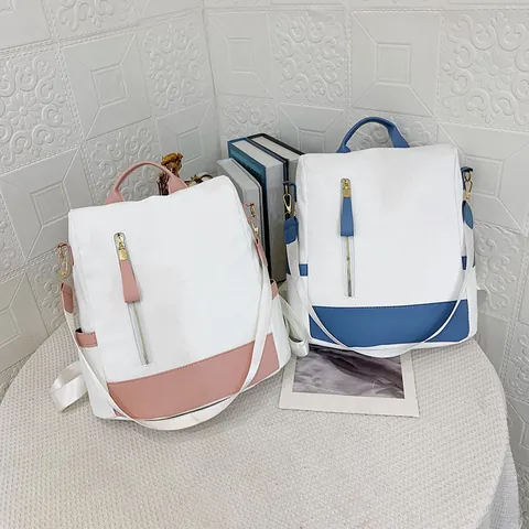 Mode Vrouwen Anti-diefstal Rugzak Contrast Kleur Grote Capaciteit PU Leer College Student Schooltas Reizen Daypack