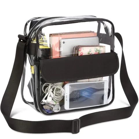 Borsa a Tracolla Trasparente in PVC Approvata per lo Stadio Impermeabile Trasparente con Tracolla Regolabile per Viaggi Sport Spiaggia