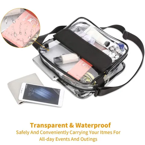 Borsa a Tracolla Trasparente in PVC Approvata per lo Stadio Impermeabile Trasparente con Tracolla Regolabile per Viaggi Sport Spiaggia