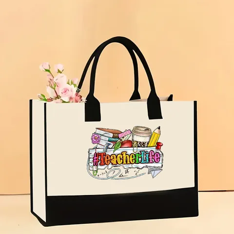 Bolso Tote de Lona para Mujer Gran Capacidad Bolso de Hombro Impermeable Bolso de Mano con Estampado Colorido Bolsa de Compras Casual
