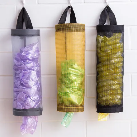 Organizador de Malla para Almacenamiento de Bolsas de Basura de Cocina de Pared Soporte de Bolsa de Plástico Colgante de Poliéster