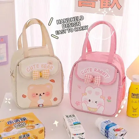 Cartoon Large Capacity Insulated Lunch Bag Waterproof Oxford Cloth Thermal Picnic Tote With Side Mesh Pocket For Students Office Women