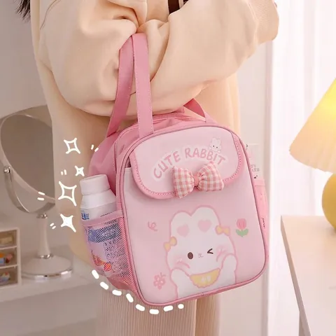 Cartoon Large Capacity Insulated Lunch Bag Waterproof Oxford Cloth Thermal Picnic Tote With Side Mesh Pocket For Students Office Women