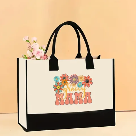 Large Capacity Canvas Tote Bag Retro Printed Women Shoulder Shopping Bag Portable Lightweight Gift Handbag For Daily