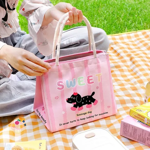 Cute Cartoon Portable Insulated Lunch Bag Aluminum Foil Lining Thermal Bento Bag Animal Pattern Picnic Tote For Office School