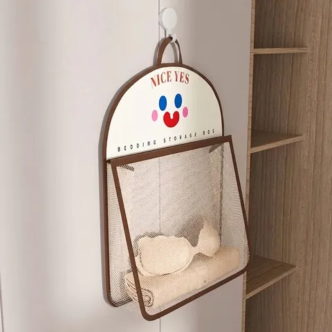 Hanging Storage Bag For Underwear Socks Breathable Mesh Wardrobe Organizer Closet Wall Mounted Door Hanging Bag With Smile Print