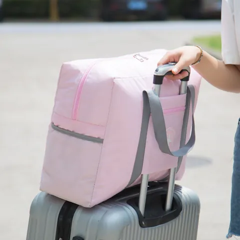 Large Capacity Oxford Cloth Travel Bag with Trolley Case Sleeve Foldable Luggage Bag Airplane Pattern Moving Storage Bag