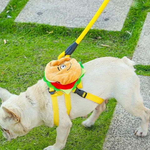 Funny Burger Pet Backpack Harness Adjustable Dog Cat Snack Storage Bag Cartoon Hamburger Self-Carrier Harness Leash Set For Small Medium Dogs Cats