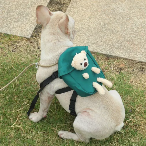 Cute Pet Dog Backpack For Small Medium Dogs Cats Plush Bear Ornament Self-Backpack Adjustable Outdoor Harness Snack Bag