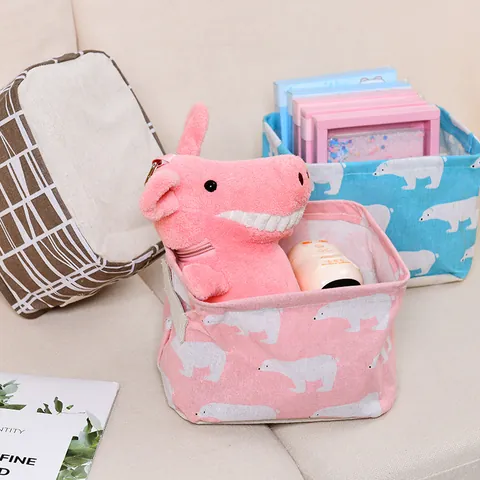 Foldable Polyester Storage Basket With Handles Portable Desktop Organizer Bin For Clothes Toys Books Waterproof Fabric Crate
