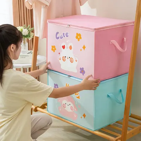 Cartoon Non-woven Fabric Large Capacity Storage Bag For Clothes Quilt Organizer Moving Packing Bag With Handles Foldable