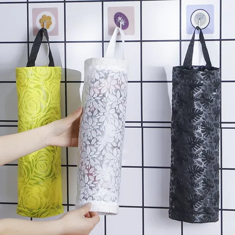 Dispensador de Bolsas de Supermercado Montado en la Pared Soporte de Almacenamiento de Bolsas de Plástico Organizador Colgante de Malla