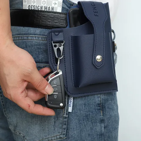 Sac Banane Multifonctionnel en Cuir PU pour Homme Pochette de Ceinture pour Téléphone Clés Cigarettes Imperméable Portable