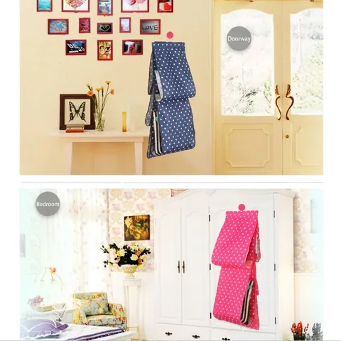 Polyester Hanging Bag Organizer For Handbags Multi-layer Polka Dot Printed Closet Dustproof Storage Bag For Wardrobe Bedroom Dormitory