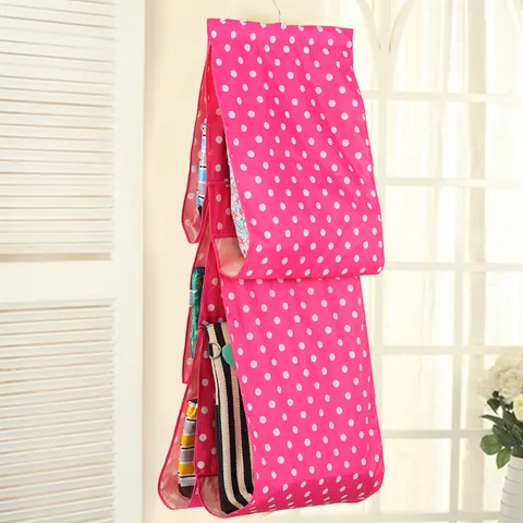Polyester Hanging Bag Organizer For Handbags Multi-layer Polka Dot Printed Closet Dustproof Storage Bag For Wardrobe Bedroom Dormitory