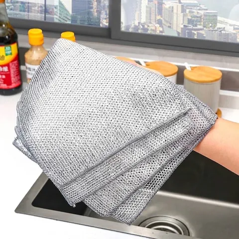 Nylon Wire Mesh Dishcloth Double Sided Scouring Pad Household Kitchen Cleaning Cloth For Pots Pans Non-Greasy Fast Drying