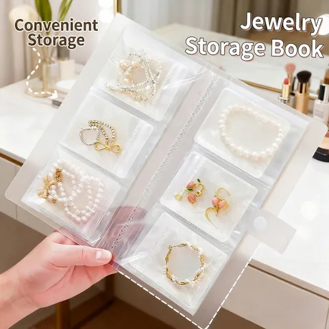 Libro Organizador de Joyas Transparente Portátil Bolsa de Almacenamiento de Joyas de PVC Anti-oxidación para Pendientes Anillos Collares Estuche Plegable