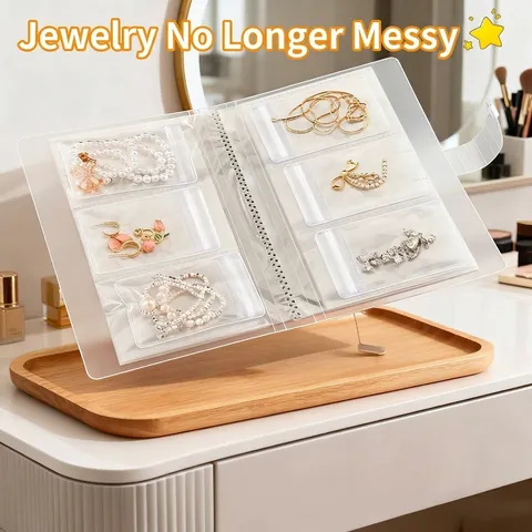 Libro Organizador de Joyas Transparente Portátil Bolsa de Almacenamiento de Joyas de PVC Anti-oxidación para Pendientes Anillos Collares Estuche Plegable