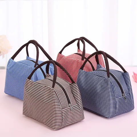 Striped Insulated Lunch Bag Portable Cooler Bag For Students And Office Workers Large Capacity Thickened Thermal Tote For Lunch Box