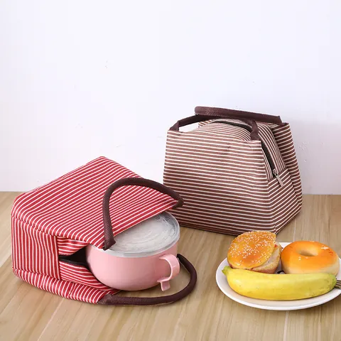 Striped Insulated Lunch Bag Portable Cooler Bag For Students And Office Workers Large Capacity Thickened Thermal Tote For Lunch Box