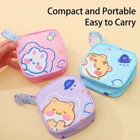Portable Cute Cartoon Sanitary Napkin Storage Bag Large Capacity Oxford Cloth Privacy Menstrual Pouch For Women Travel Home