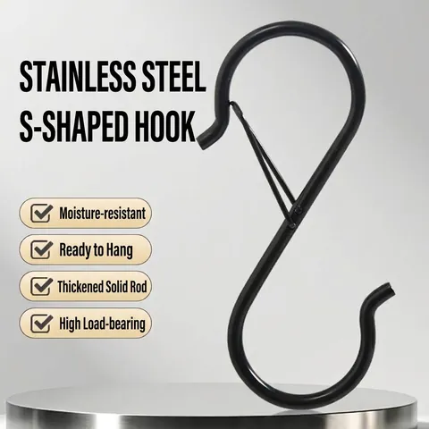 Stainless Steel S-shaped Hooks Windproof Anti-drop Spring Buckle Heavy Duty Metal Hooks For Kitchen Closet Storage