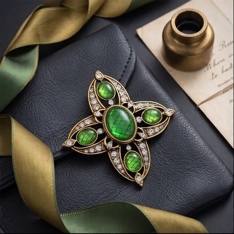 Spilla a Croce Cava Barocca Vintage da Donna in Lega Zirconia Pietra Preziosa Artificiale Verde Smeraldo per Completo