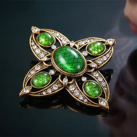 Spilla a Croce Cava Barocca Vintage da Donna in Lega Zirconia Pietra Preziosa Artificiale Verde Smeraldo per Completo