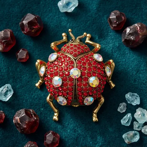 Vintage Alloy Red Rhinestone Beetle Brooch For Women Fashion Insect Lapel Pin For Suit Coat Corsage Jewelry Accessory