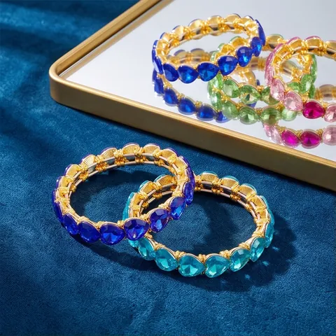 Colorful Heart Shape Acrylic Crystal Elastic Bracelet With Electroplated Alloy Frame Stretch Fashion Jewelry For Women Daily Wear