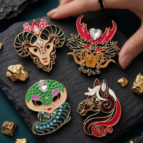 Original Design Chinese Zodiac Alloy Brooches Creative Animal Enamel Badges For Shirt Coat Rhinestone Pins Fashion Jewelry