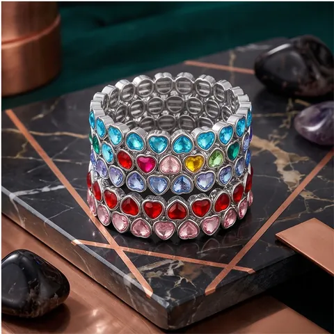 Women's Light Luxury Heart Bracelet Colorful Heart-Shaped Rhinestone Zinc Alloy Bracelet European Style Fashion Jewelry Gift