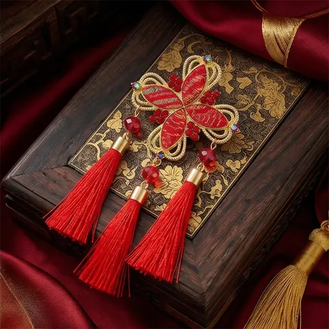 New Chinese Style Tassel Brooch Alloy Flower Rhinestone Pin Jewelry For Hanfu Cheongsam Women Retro Tassel Accessories